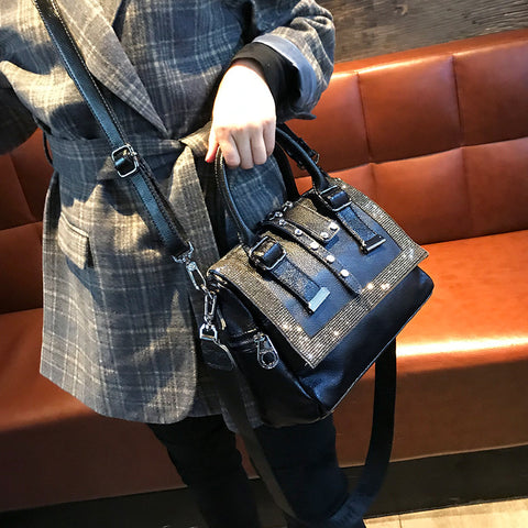 Soft Leather Handbag Large-capacity Cowhide Hot Rhinestone Handbags - Fashionner