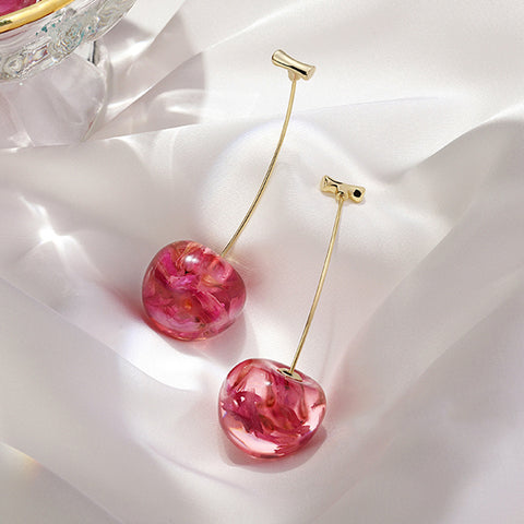 Nouvelles boucles d'oreilles tendance avec cerises séchées françaises, longues, douces et à la mode