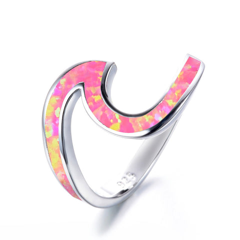 Female White Fire Opal Ring White Gold Full Beads Zircon Ring