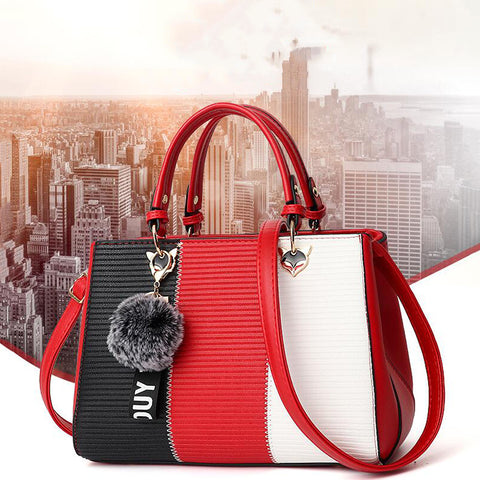 Women Hairball Ornaments Totes Patchwork Handbag Party Purse Ladies Messenger Crossbody Shoulder Bags Women Handbags - Fashionner
