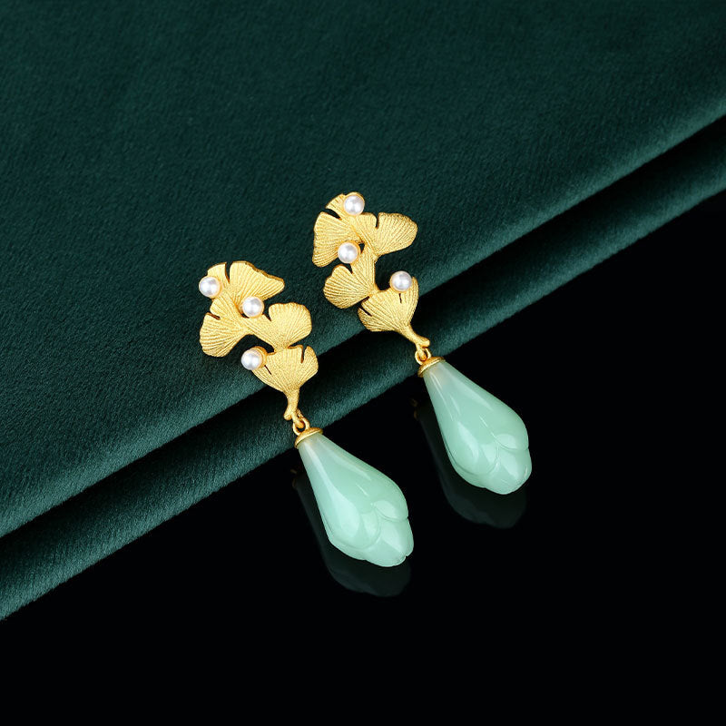 Buy Apricot-Leaf Orchid Jade-Imitation Stud Earrings online at Fashionner.
