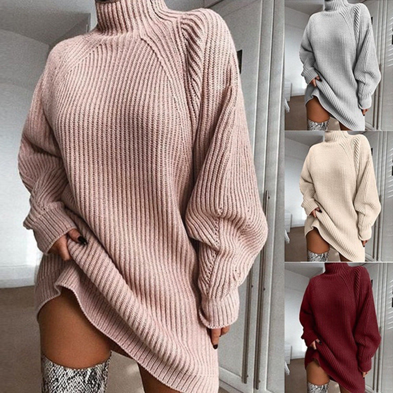 Buy Solid Turtleneck Long Sweater Winter Warm Women Sweater Dress online at Fashionner.