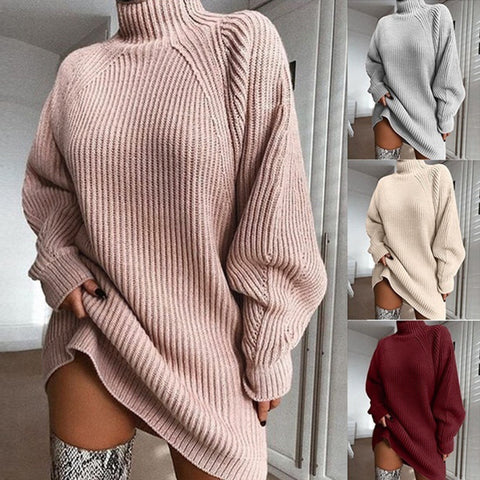 Buy Solid Turtleneck Long Sweater Winter Warm Women Sweater Dress online at Fashionner.