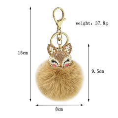 Alloy Pearl Rhinestone Fox Fur Ball Keychain Pendant