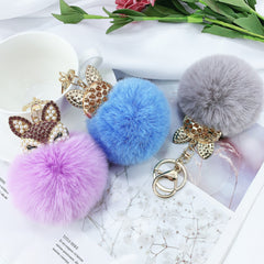 Alloy Pearl Rhinestone Fox Fur Ball Keychain Pendant