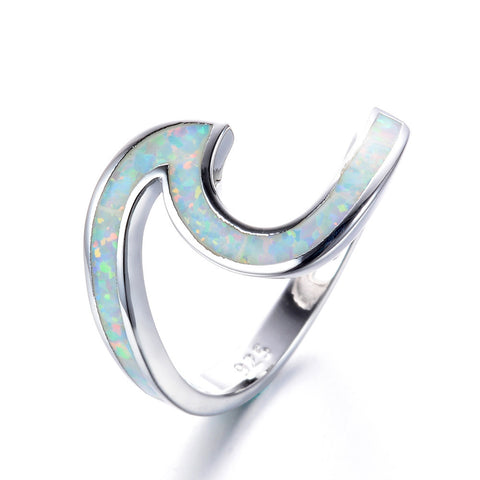 Female White Fire Opal Ring White Gold Full Beads Zircon Ring