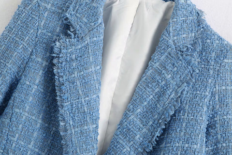 Veste de blazer femme ample en tweed rétro, style décontracté streetwear féminin