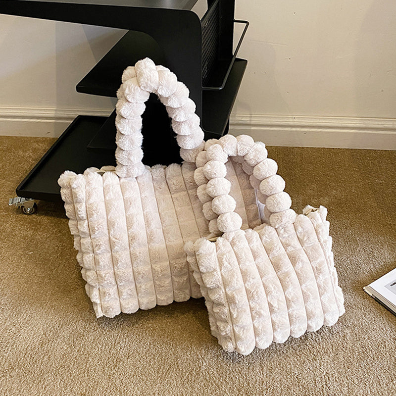 Plaid Handbags Winter Fashion High Capacity Shopping Plush Bag Korean Style Personalized Designer Luxury Tote Bags For Women - Fashionner