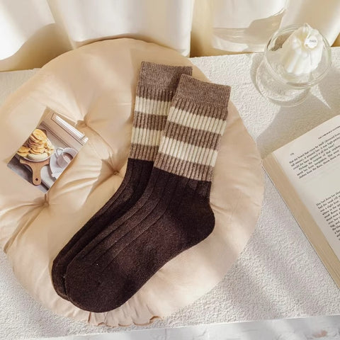 Striped All-matching Thick Warm Middle-long Stockings - Fashionner