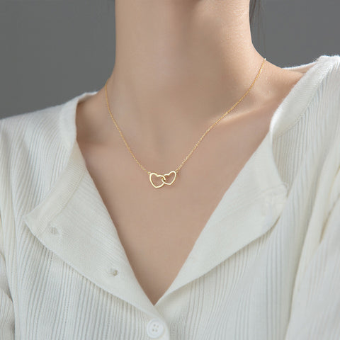 Double Heart Interlocking Titanium Steel Necklace Jewelry - Fashionner
