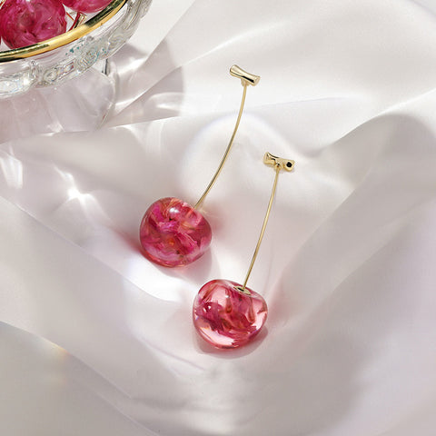 Nouvelles boucles d'oreilles tendance avec cerises séchées françaises, longues, douces et à la mode