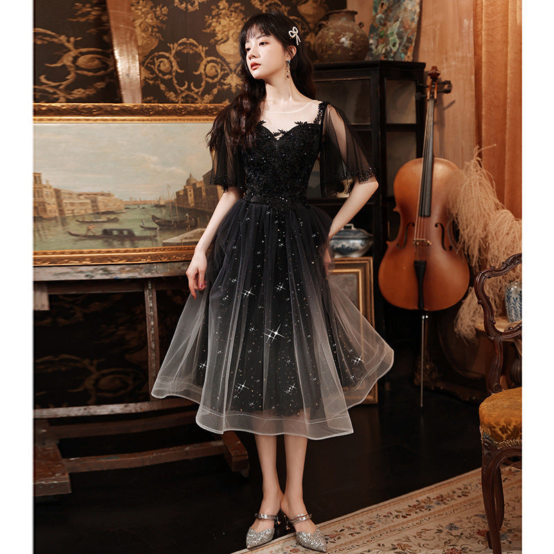 Spring Art Exam Black Xianqi Student Host Annual Party Dress - Fashionner