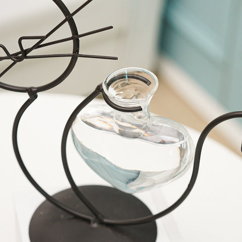 Vase Hydroponique Simple en Fer pour Fleurs avec Chat