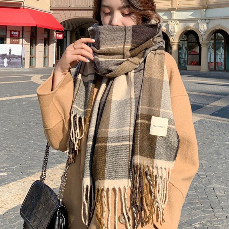 Buy Fashion Plaid Scarf For Women Winter Warm Thickened Long Scarf online at Fashionner.