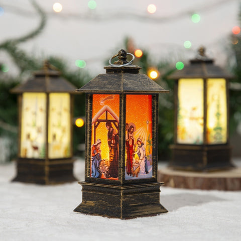 Lampe à Huile Portable de Noël Père Noël Lumières LED de Nuit Alimentées par Piles Lanternes Suspendues Intérieures Extérieures Décoration de Fête Festive