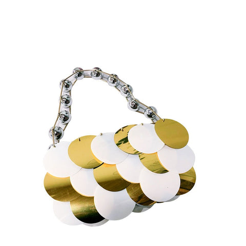 Sac à main de soirée perlé en sequins platine pour femme
