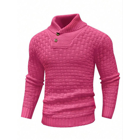 Pull col roulé slim pour homme avec boutons, mode décontractée, couleur unie, vêtement haut