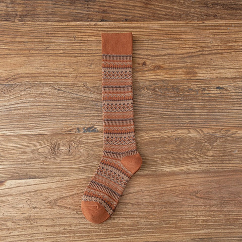 Socks Women's Middle and High Tube Calf and Knee Socks Ins Ethnic Style Net Red Style Harajuku Mori Striped Cotton Socks - Fashionner