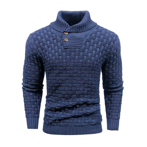 Pull col roulé slim pour homme avec boutons, mode décontractée, couleur unie, vêtement haut