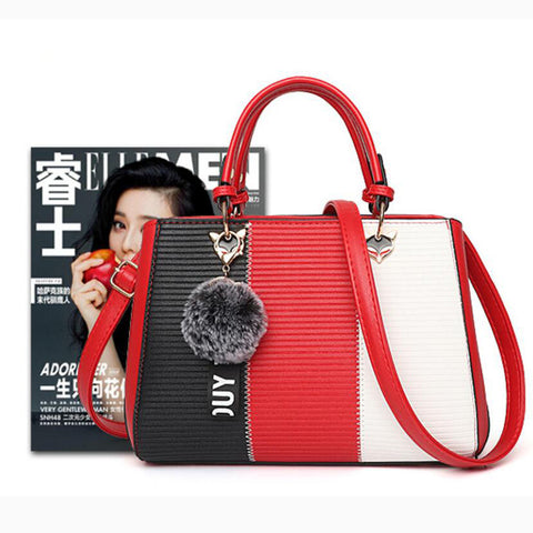 Women Hairball Ornaments Totes Patchwork Handbag Party Purse Ladies Messenger Crossbody Shoulder Bags Women Handbags - Fashionner