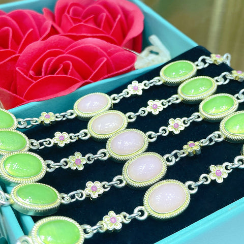 Buy 1Pcs 999.9 Sterling Silver Gold-Plated Enamel Stone Bracelet, Luxury Retro Style, Ideal For Birthdays & Holiday Gifts online at Fashionner.