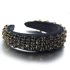 Fashionable full set rhinestone wide edge solid color sponge head hoop - Fashionner