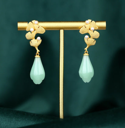 Buy Apricot-Leaf Orchid Jade-Imitation Stud Earrings online at Fashionner.