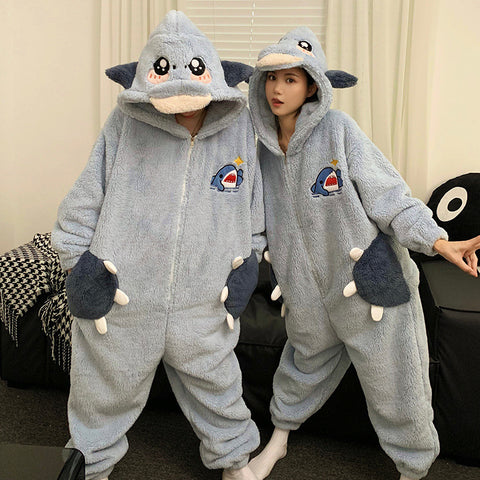 Combinaison mignonne de dessin animé, vêtement d'intérieur, pyjama une pièce pour couple, en polaire corail épaisse pour l'hiver, pour femme, vêtements d'intérieur
