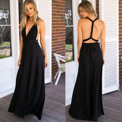 V-neck Long Dress Women Cross Strap Beauty Back Design Party Dresses - Fashionner