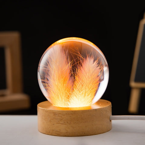 Veilleuse LED Fleur Boule de Cristal Lampe de Nuit pour Enfants avec Base en Bois Lumière Ambiante de Chambre Cadeau Créatif Veilleuse
