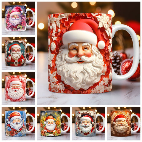 Tasse en céramique de Noël 3D créative, design spatial unique, bonhomme de neige, Père Noël, tasse à café, thé, lait, cadeaux de Noël pour enfants, adultes, gadgets de cuisine