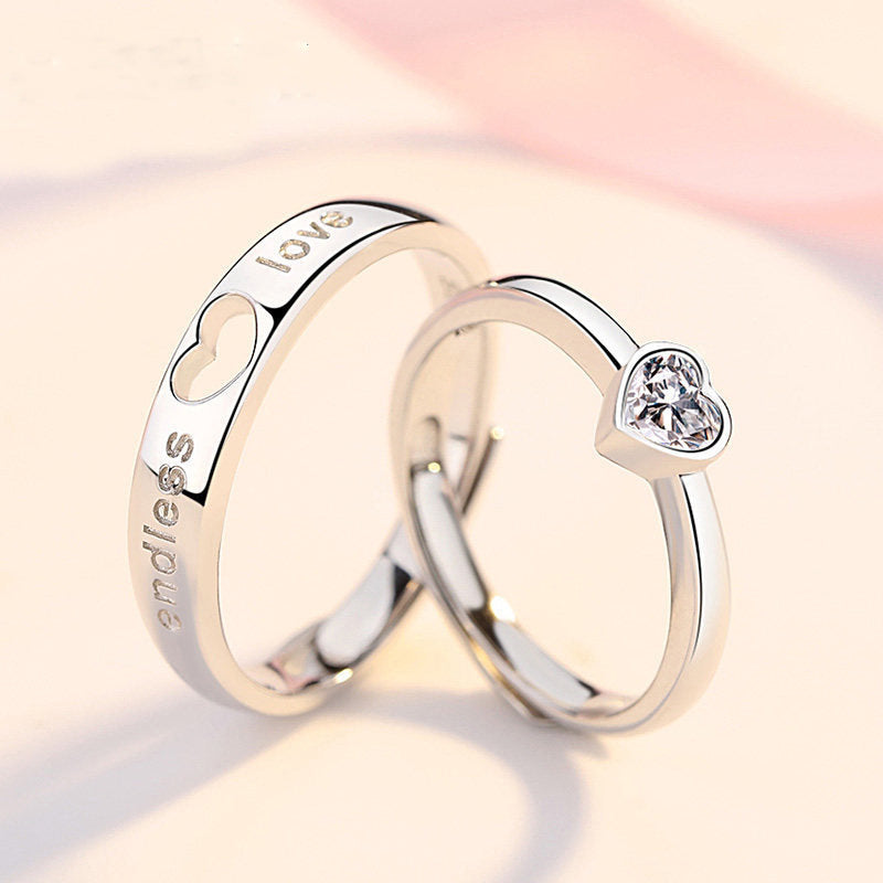 Couple Simulation Zircon Mouth Silver Plated Couple Ring