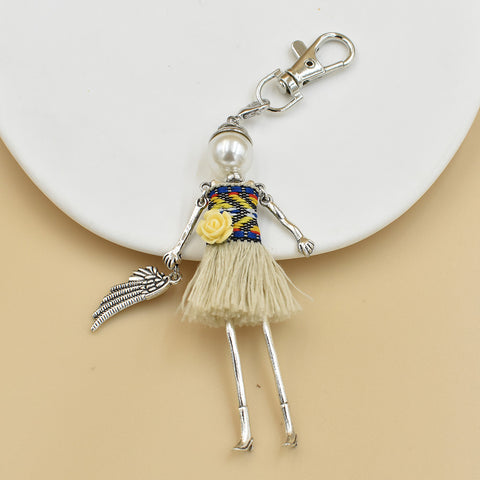 Porte-clés pour femme, pendentif de sac à main fait à la main avec personnage de dessin animé
