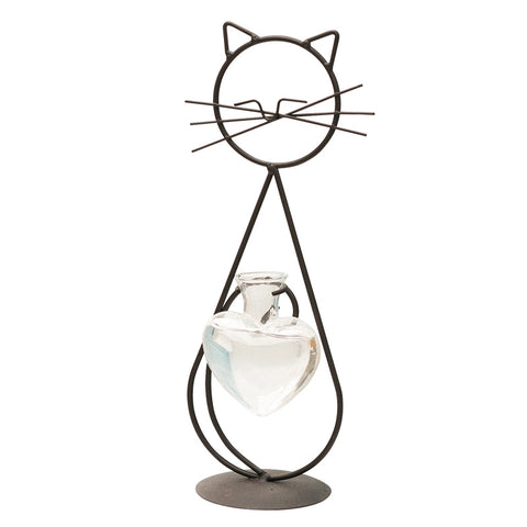 Vase Hydroponique Simple en Fer pour Fleurs avec Chat