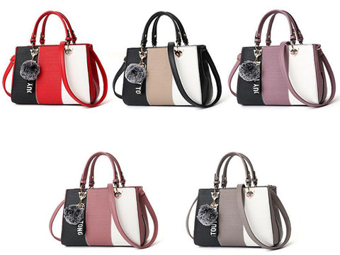 Women Hairball Ornaments Totes Patchwork Handbag Party Purse Ladies Messenger Crossbody Shoulder Bags Women Handbags - Fashionner