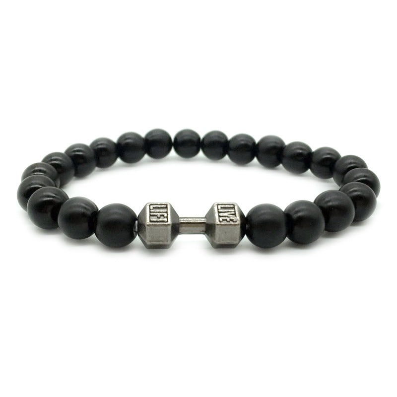 Bracelet d'haltères tendance en alliage de métal, perles de roche de lave et bijoux pour hommes
