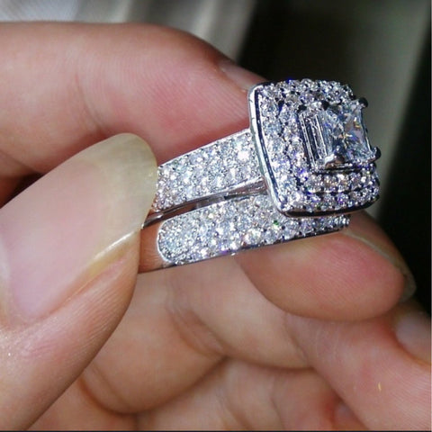 Bague de couple zircon blanc
