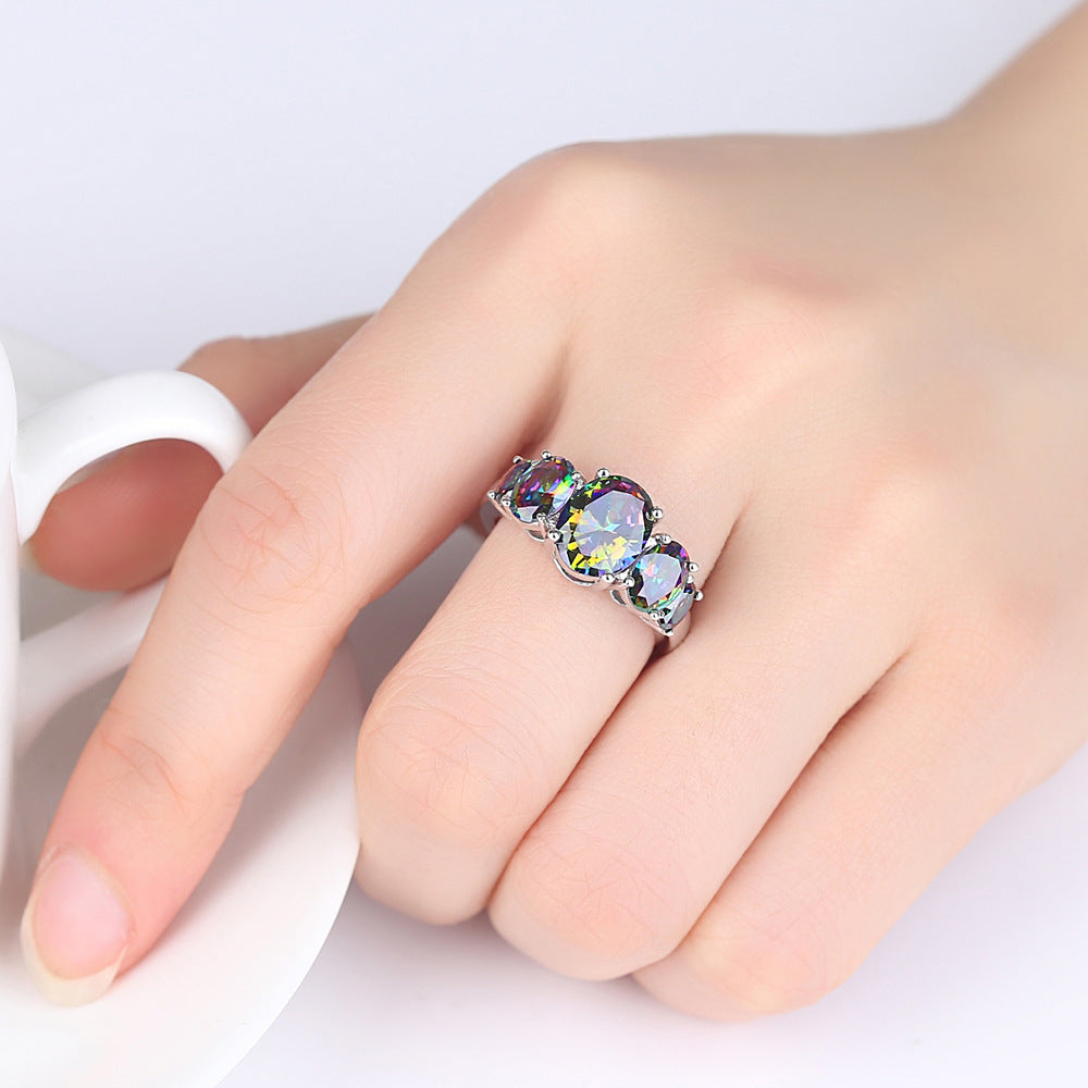 Simple color oval couple ring