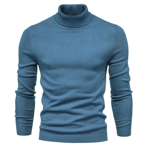Pull à col roulé uni et ajusté pour homme, hauts décontractés d'hiver