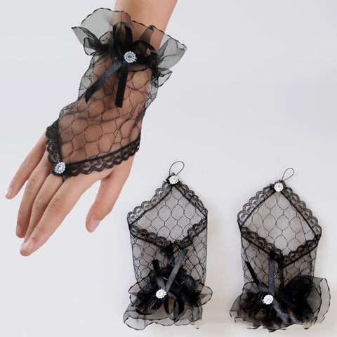 Gants de mariée sans doigts en dentelle courts en fil de soie (protection solaire)