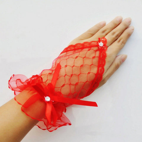Gants de mariée sans doigts en dentelle courts en fil de soie (protection solaire)