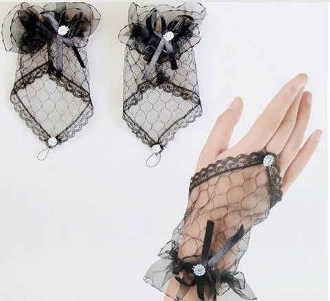 Gants de mariée sans doigts en dentelle courts en fil de soie (protection solaire)