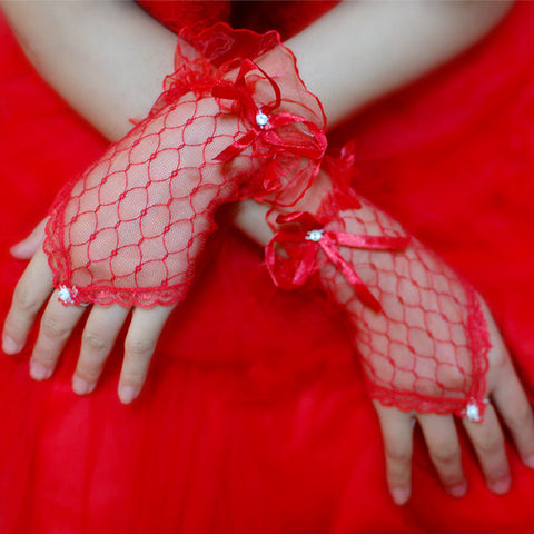 Gants de mariée sans doigts en dentelle courts en fil de soie (protection solaire)