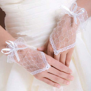 Gants de mariée sans doigts en dentelle courts en fil de soie (protection solaire)