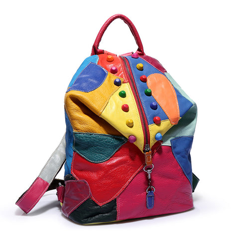 Backpack Cowhide Stitching Fashion Leather Handbags - Fashionner