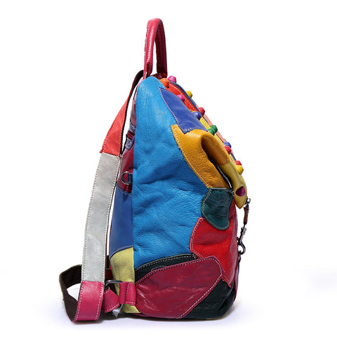 Backpack Cowhide Stitching Fashion Leather Handbags - Fashionner