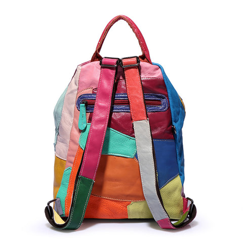 Backpack Cowhide Stitching Fashion Leather Handbags - Fashionner
