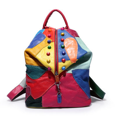 Backpack Cowhide Stitching Fashion Leather Handbags - Fashionner