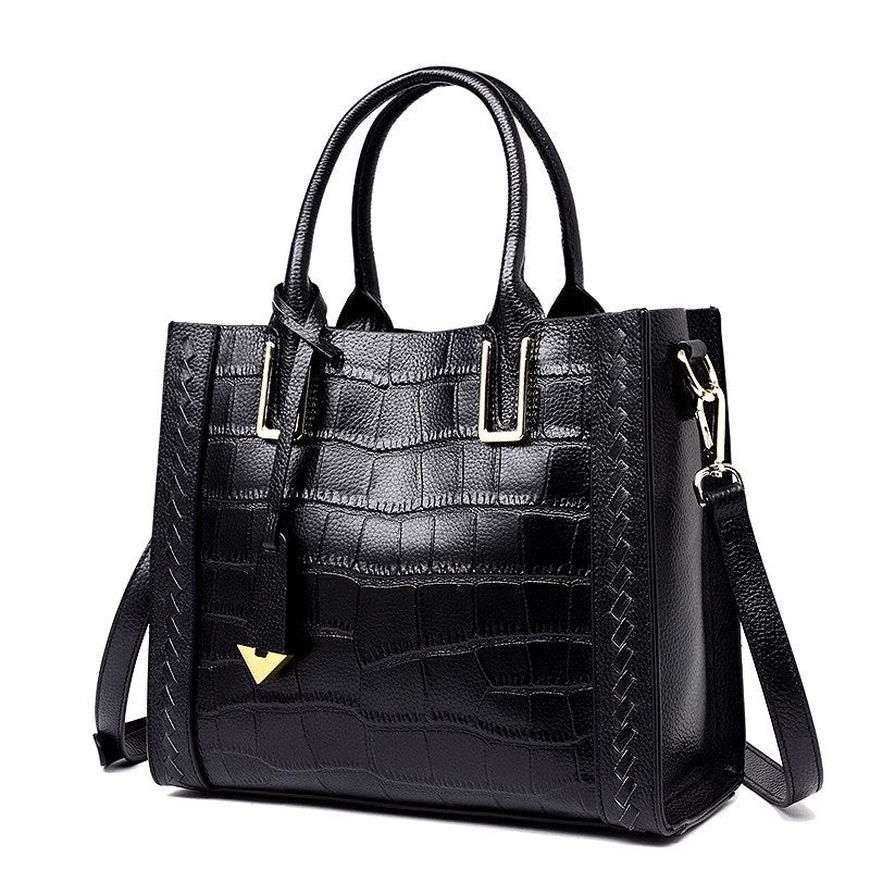 Crocodile Pattern Woven Handbag Women Leather Handbags - Fashionner