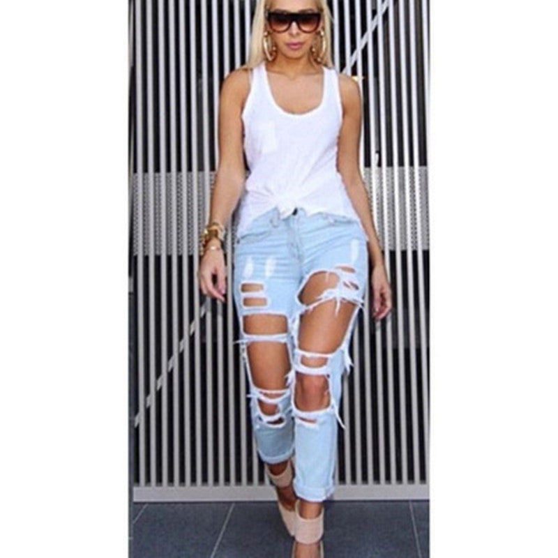 Women Ripped Jeans femme Plus Size Casual Denim Pants - Fashionner